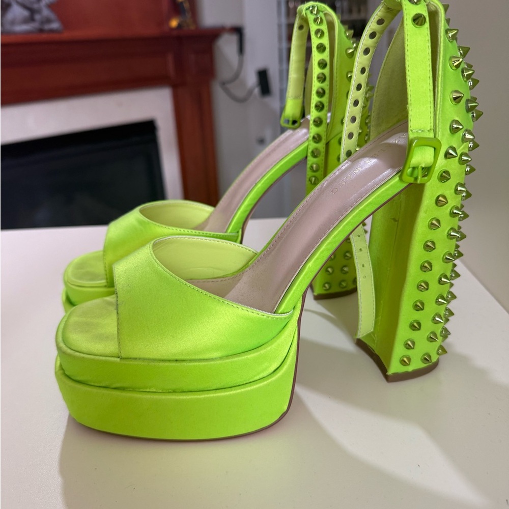 Studded Neon Lime Platform Sandals - Women